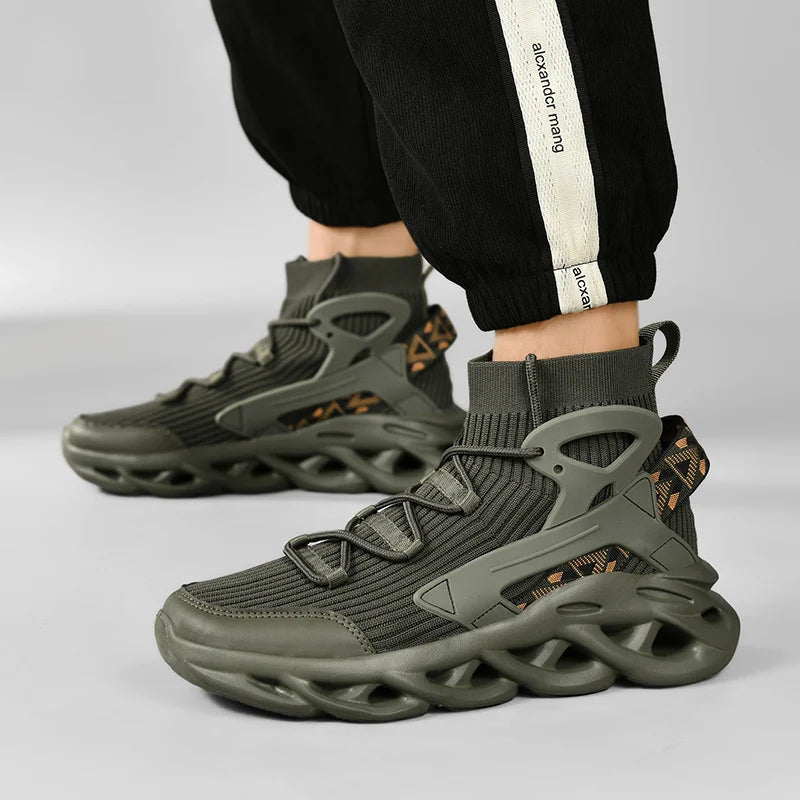 High-Top Elastic Knitted Sports Shoes – Reflective 3D Detail – Knitted Upper | KIMLUD