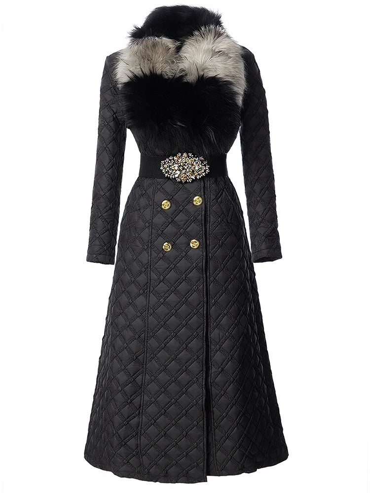 Color Blocking Fur Collar Coat – Polyester Cotton | KIMLUD
