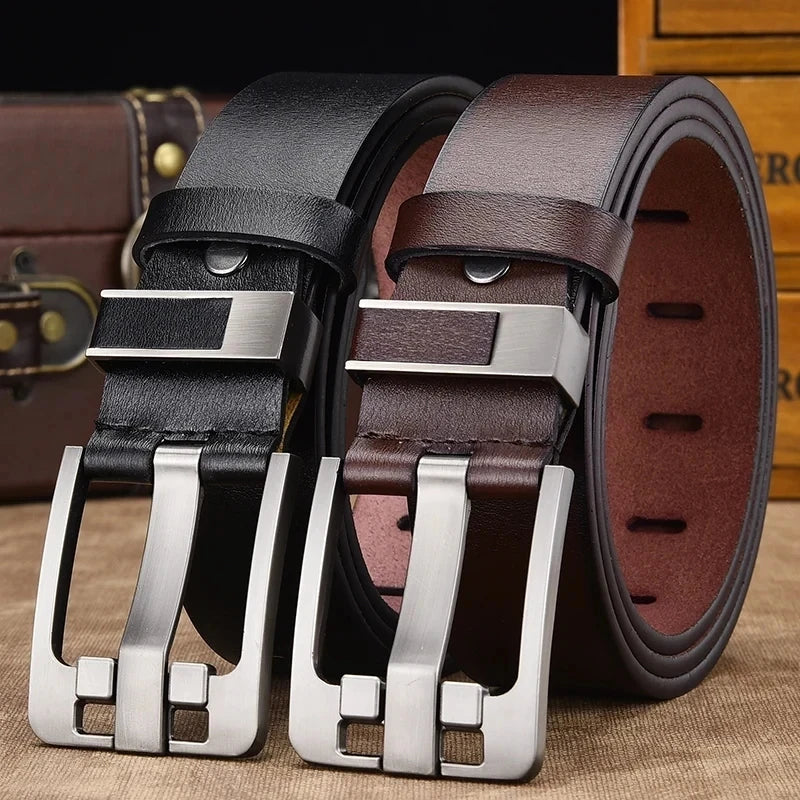 Matte PU Leather Belt Refined Grain Buckle Metal Hardware 3.8cm Width — Black | KIMLUD
