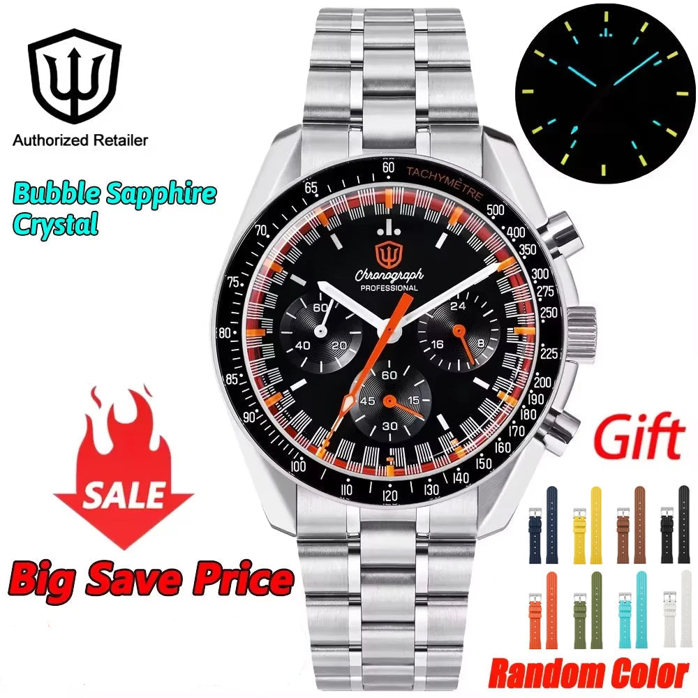 Watchdives WD1863 Quartz Watch VK63 Chronograph Movement Bubble Sapphire Crystal 10Bar Waterproof Luminous 39mm Vintage Watches