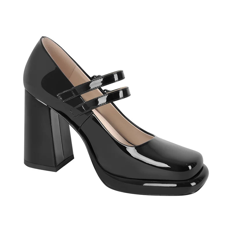 Pumps – Buckle Strap Mary Jane – Patent Leather – Black | KIMLUD