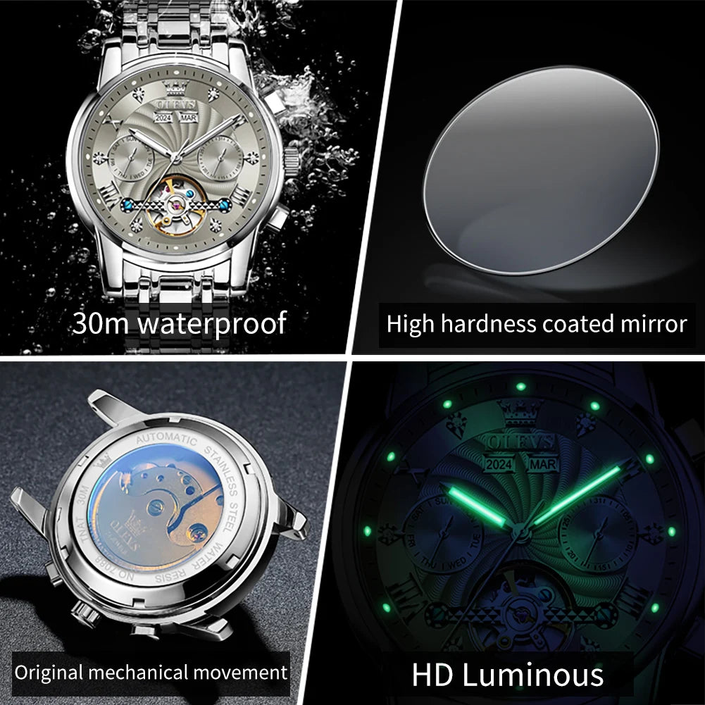 Skeleton Stainless Steel Watch Tourbillon — Silver | KIMLUD