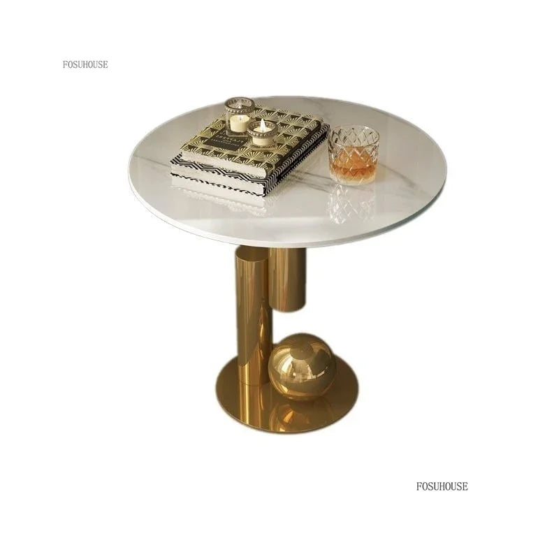 Slate Metal Coffee Table Italian Oval Form With Marble-Like Top — Ivory | KIMLUD