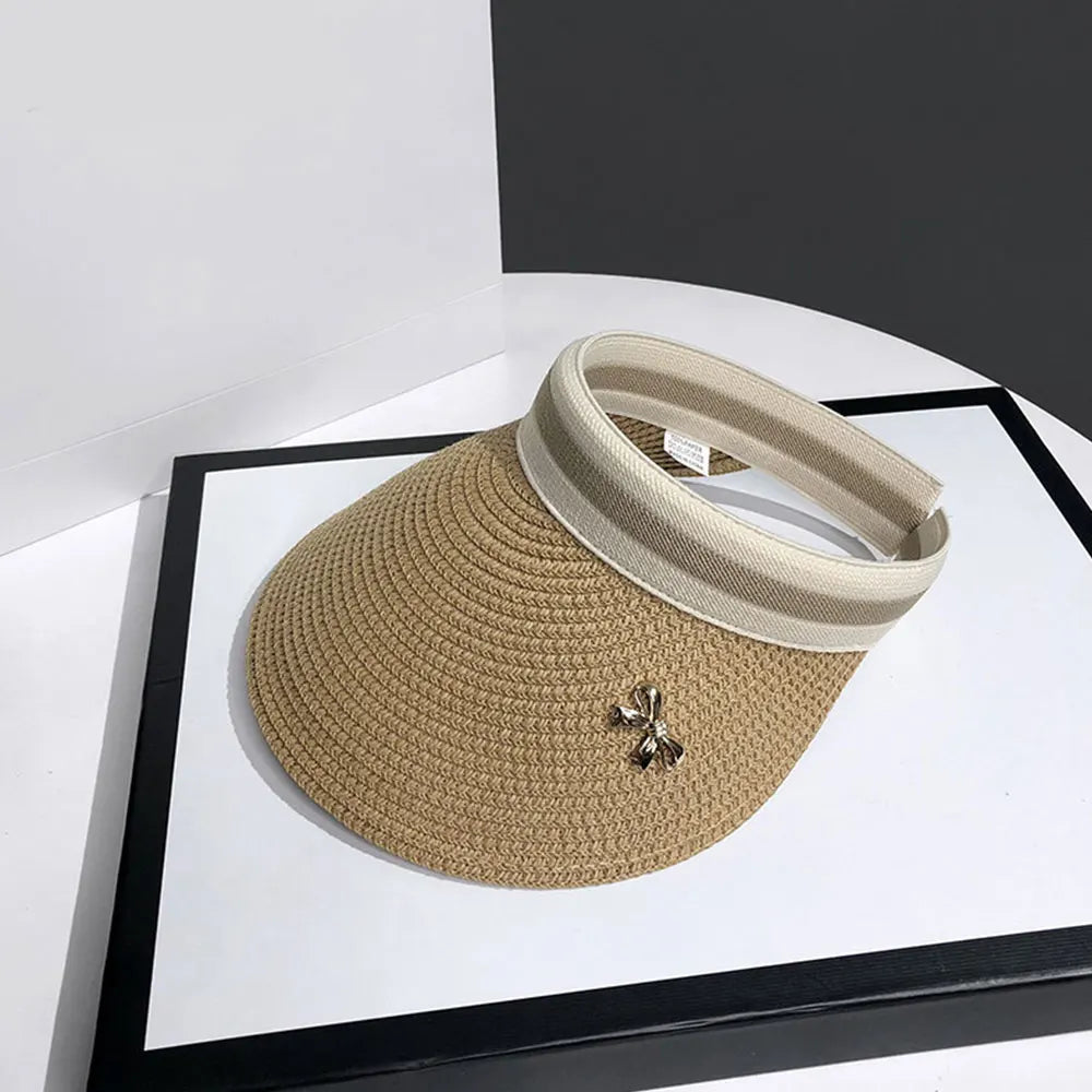 Sun Caps Straw Braid Big Brim Sunscreen Visor Hat Baseball Cap Summer Breathable Bow Tie Decor Outdoor