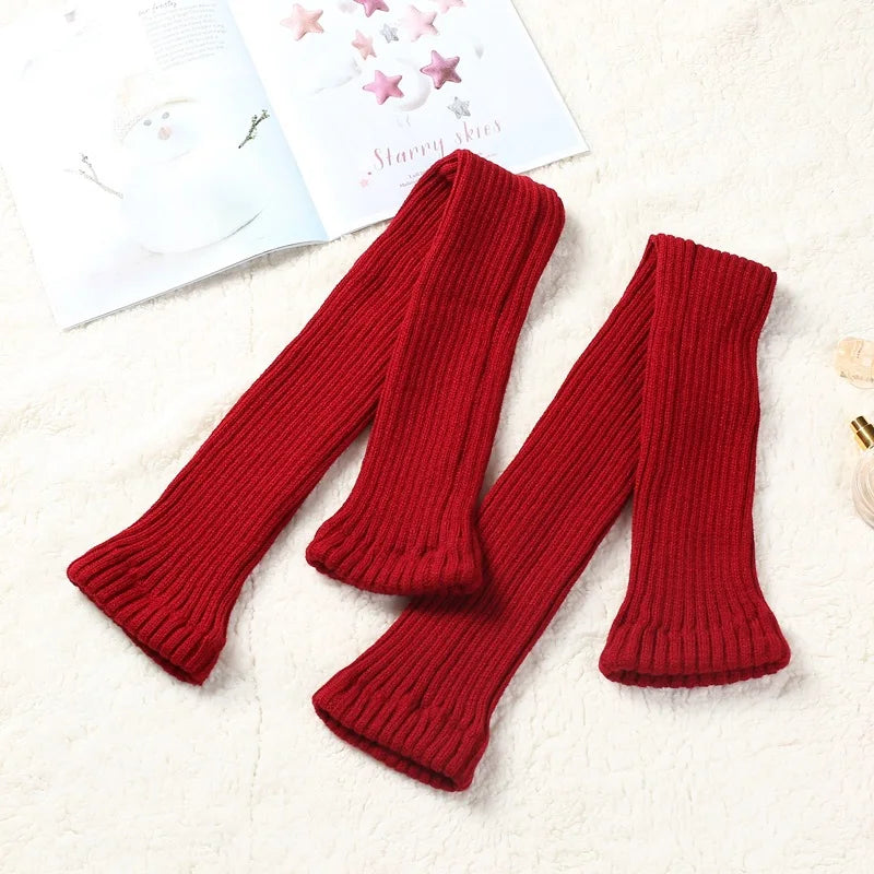 Knitted Cotton Blend Leg Warmers Knee High — Black | KIMLUD