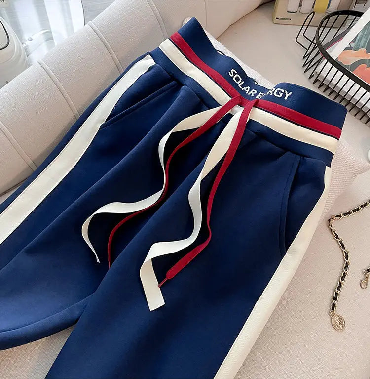 Blue Casual Sports Suit Women's Autumn and Winter Stylish Slimming Cardigan Sweatshirt Straight Leg Pants Two-piece Setpant Sets