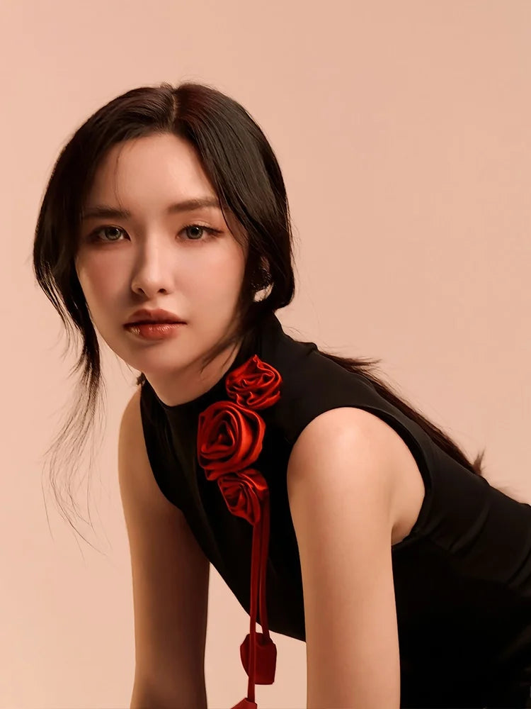 Ele Color Blo 3D Flower Svel Dr Birthday High Waist A-Line Slimming Dr French Sle Printed Summer Gown