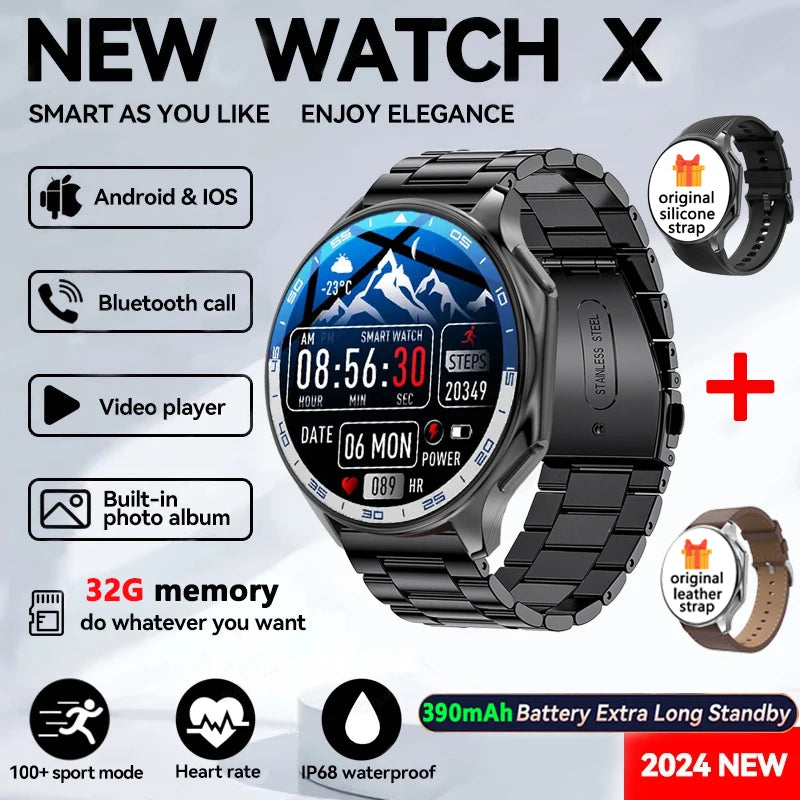 KIMLUD, 2025 New For Man DT Watch X Smart Watch Men 32GB Memory AMOLED HD Screen Bluetooth Call NFC Heart rate waterproof SmartWatch, Black steel / OPPO WATCH X, KIMLUD APPAREL - Womens Clothes