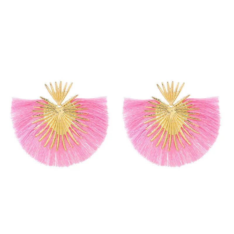 Drop Earrings Exaggerated Metal Tassel Long — Blue | KIMLUD