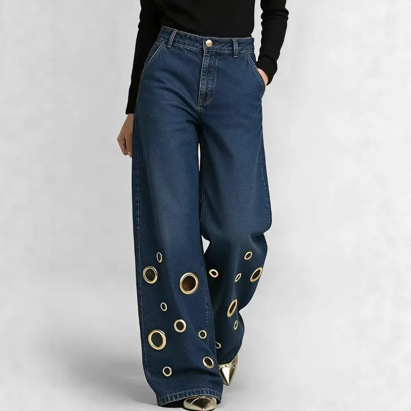 Elegant Wide Leg Casual Pants Broadcloth — Blue | KIMLUD