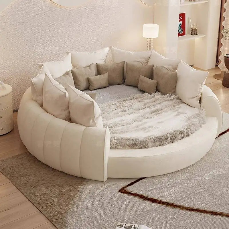 Leather Bed Circular Six-Foot Base — White | KIMLUD