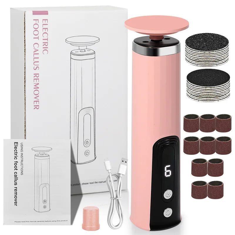 2-in-1 Electric Pedicure Foot Callus Remover Foot Care Electronic Foot Grinder & Replacement Sandpaper Dead Skin Pedicure Tool