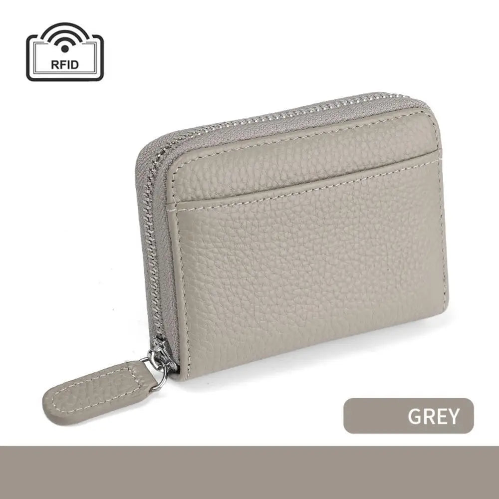 Genuine Leather Credit Card Holder Wallet RFID-Blocking — Black | KIMLUD