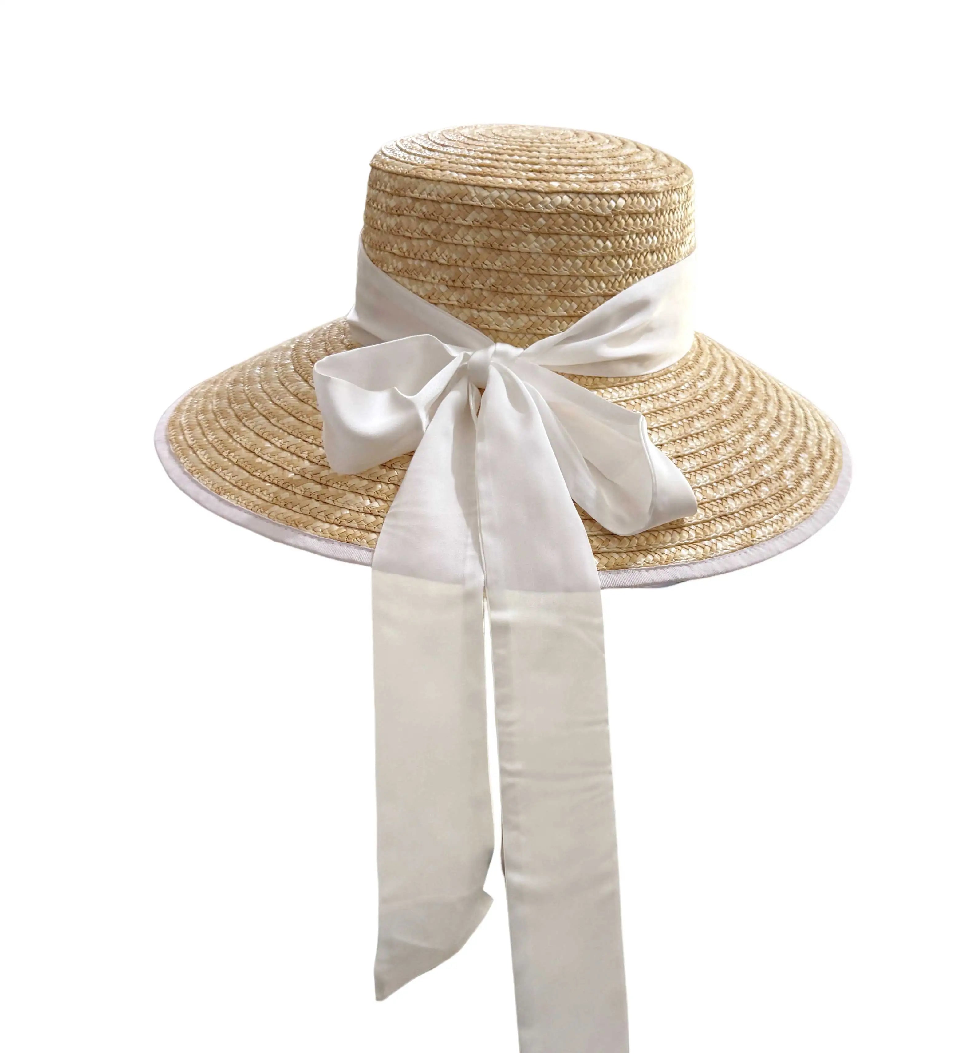 Ribbon Boater Straw Hat Sun Protection — Natural | KIMLUD