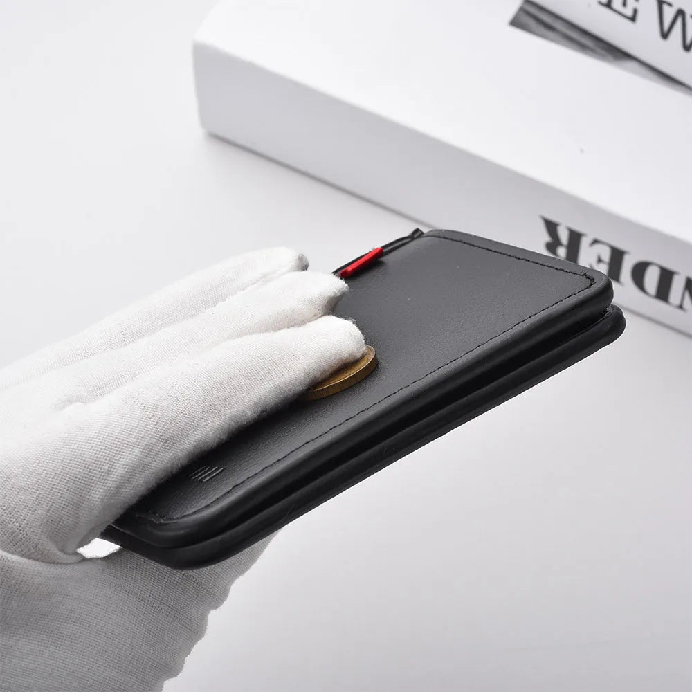 Ultra-thin Mini Soft PU Leather Card Wallet Vertical Slim Holder — Black | KIMLUD