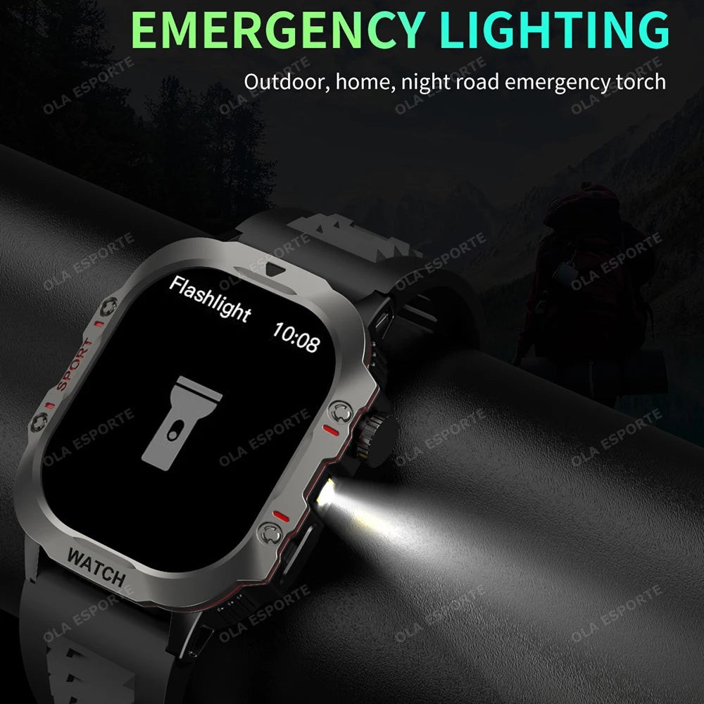 Rugged Military Fitness Smart Watch Men For Android IOS IP67 Waterproof Health Monitor Sport Ai Voice Calling Smartwatch Outdoor