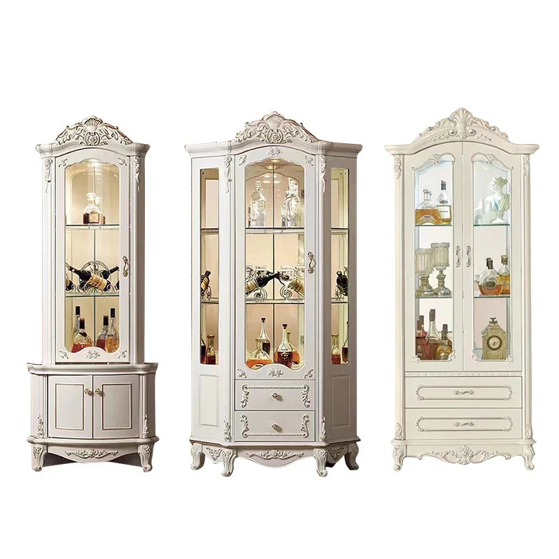 Wooden Wine Cabinet Sideboard With Glass Display — Ivory-White | KIMLUD