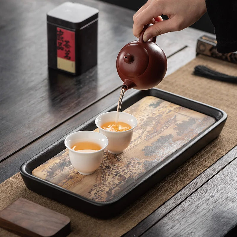 Ceramic Tea Tray Small Minimalist Rectangular — Ivory | KIMLUD