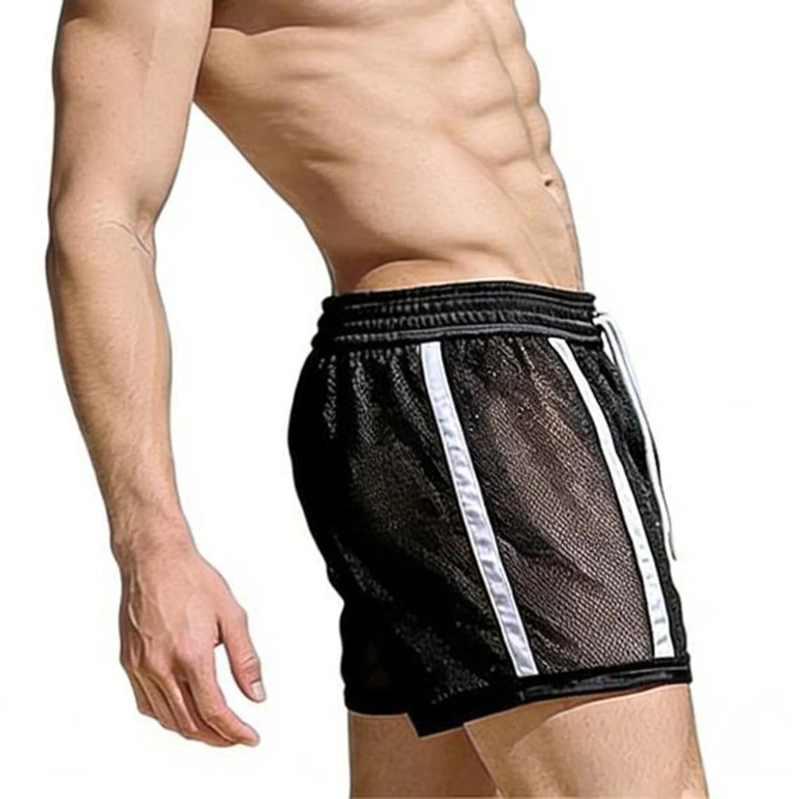 Men’s Workout Shorts Summer Drawstring Elastic Waist See-Through Running Shorts Sportswear