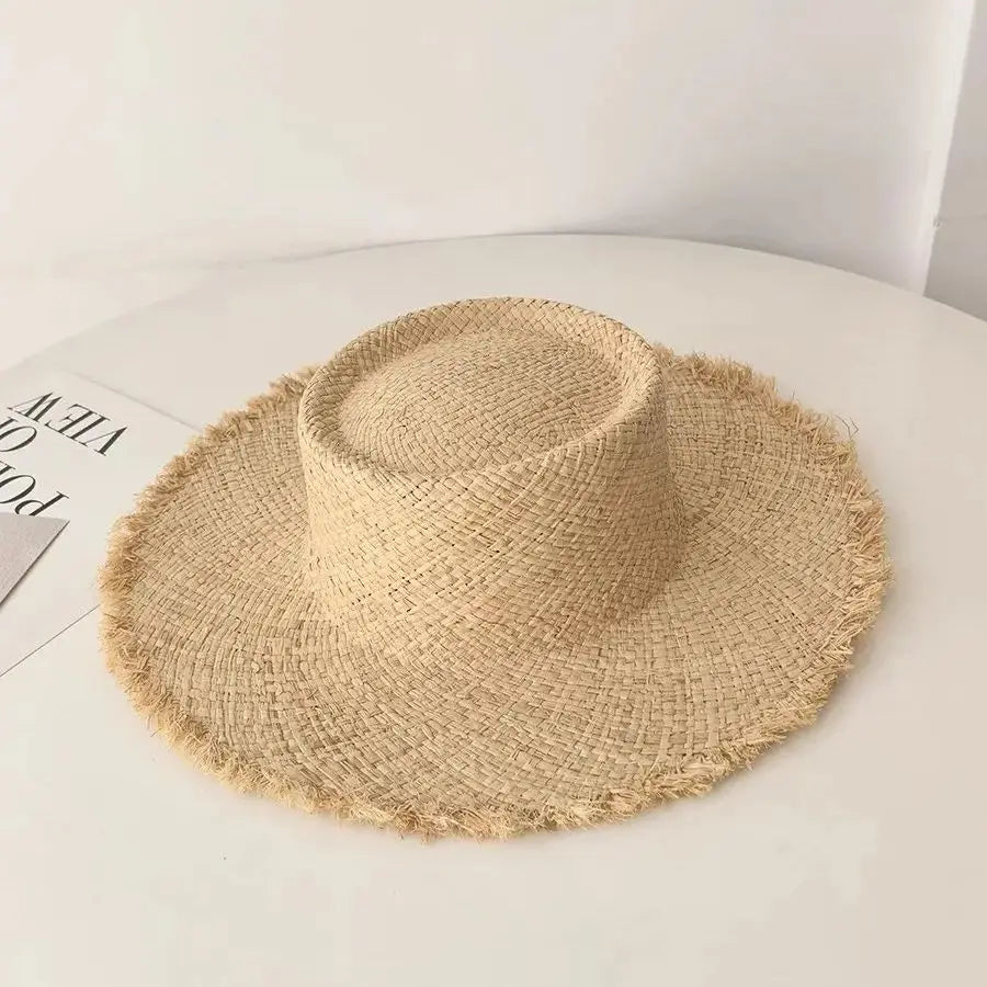 Ribbon Boater Straw Hat Sun Protection — Natural | KIMLUD