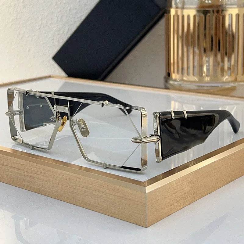 Half Frame Polygon Gradient Sunglasses — Gold Tone | KIMLUD