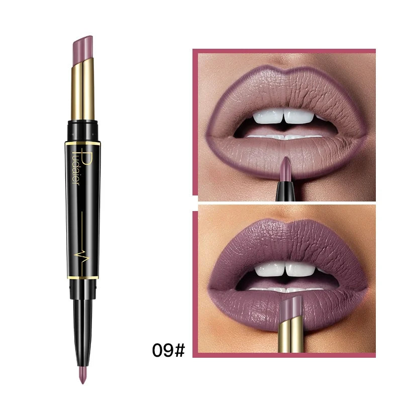 Double Ended Lip Liner and Lipstick 2 in 1, Waterproof Matte Long Lasting Smooth Lip Pen, Nude Lip Makeup for Women