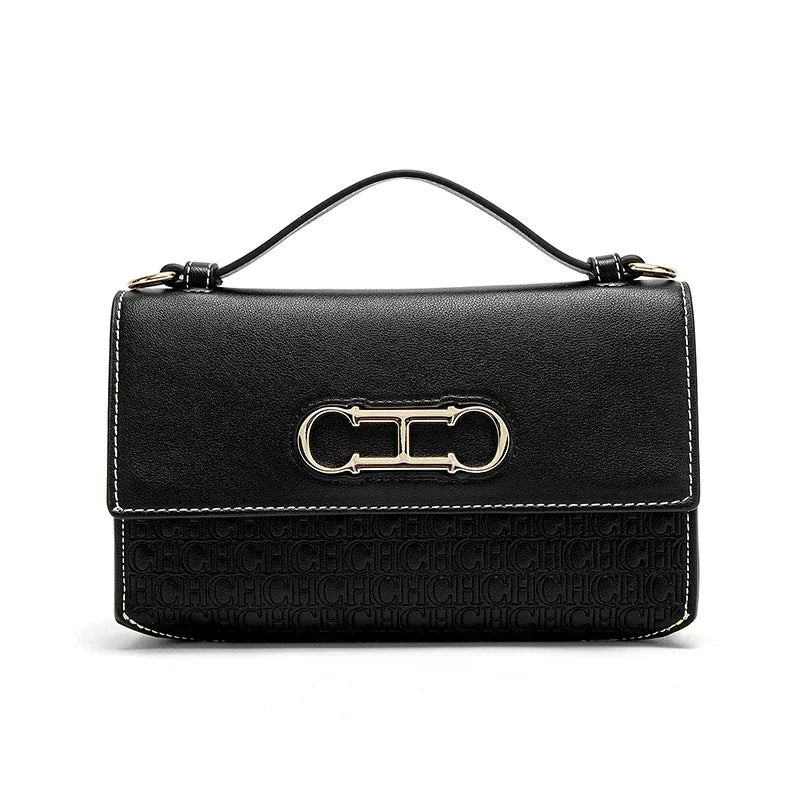 Leather Letter Print Crossbody Bag — Black | KIMLUD
