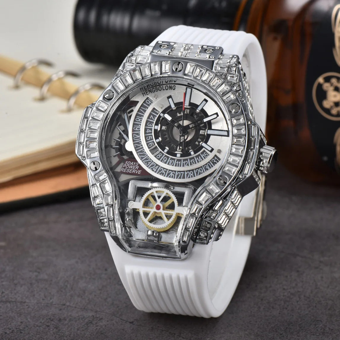 Luxury Diamond Case Mens Quartz Watches — Black | KIMLUD