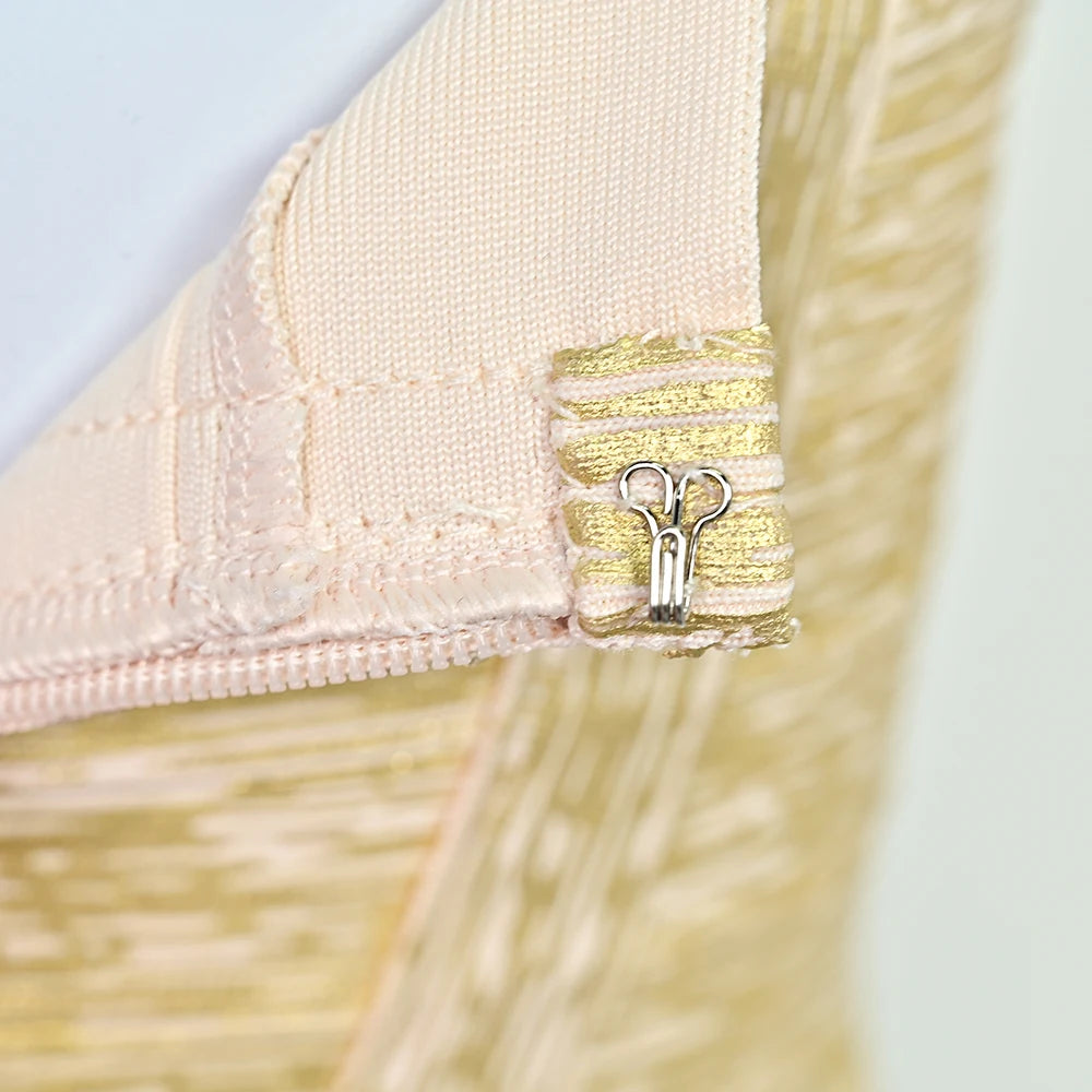 Metallic Bandage Dress Spaghetti Strap Foil Print Mini — Gold | KIMLUD