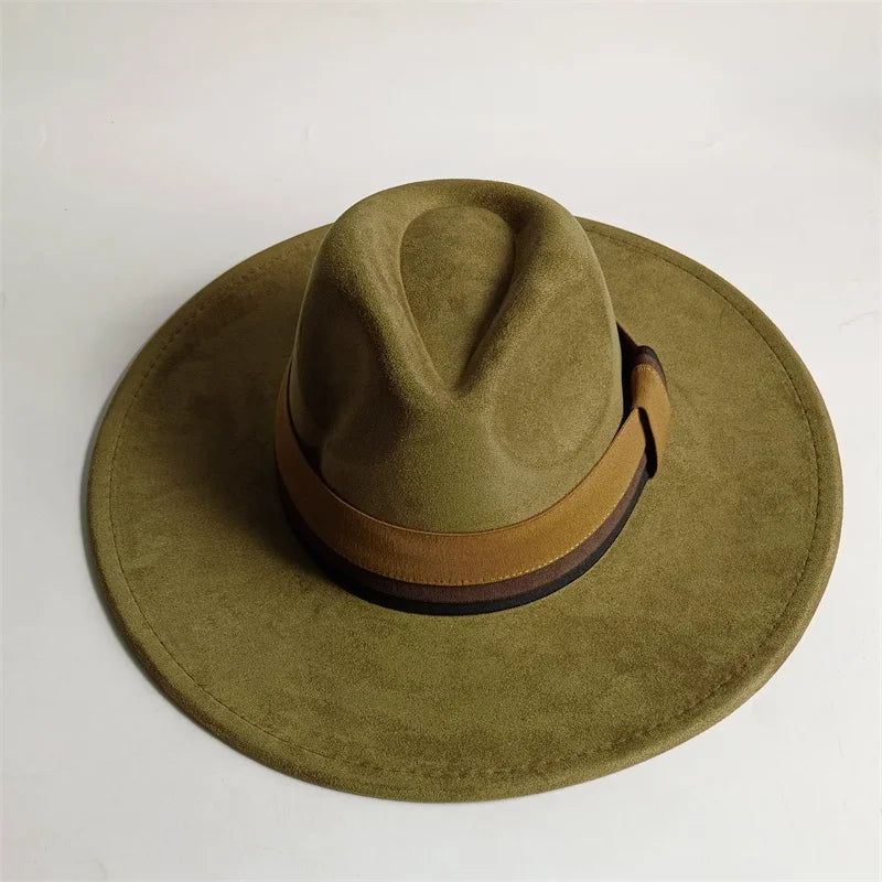 Suede Fedora Hat Wide Brim — Grayish Brown | KIMLUD