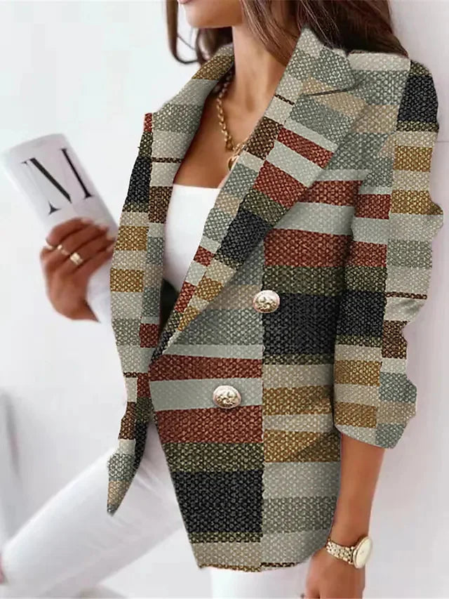 Suits & Sets – Plaid Blazer Notched Collar – Polyester | KIMLUD