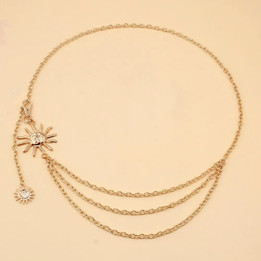 Punk Hip Hop Style Waist Chain Sun Moon Star — Silver | KIMLUD