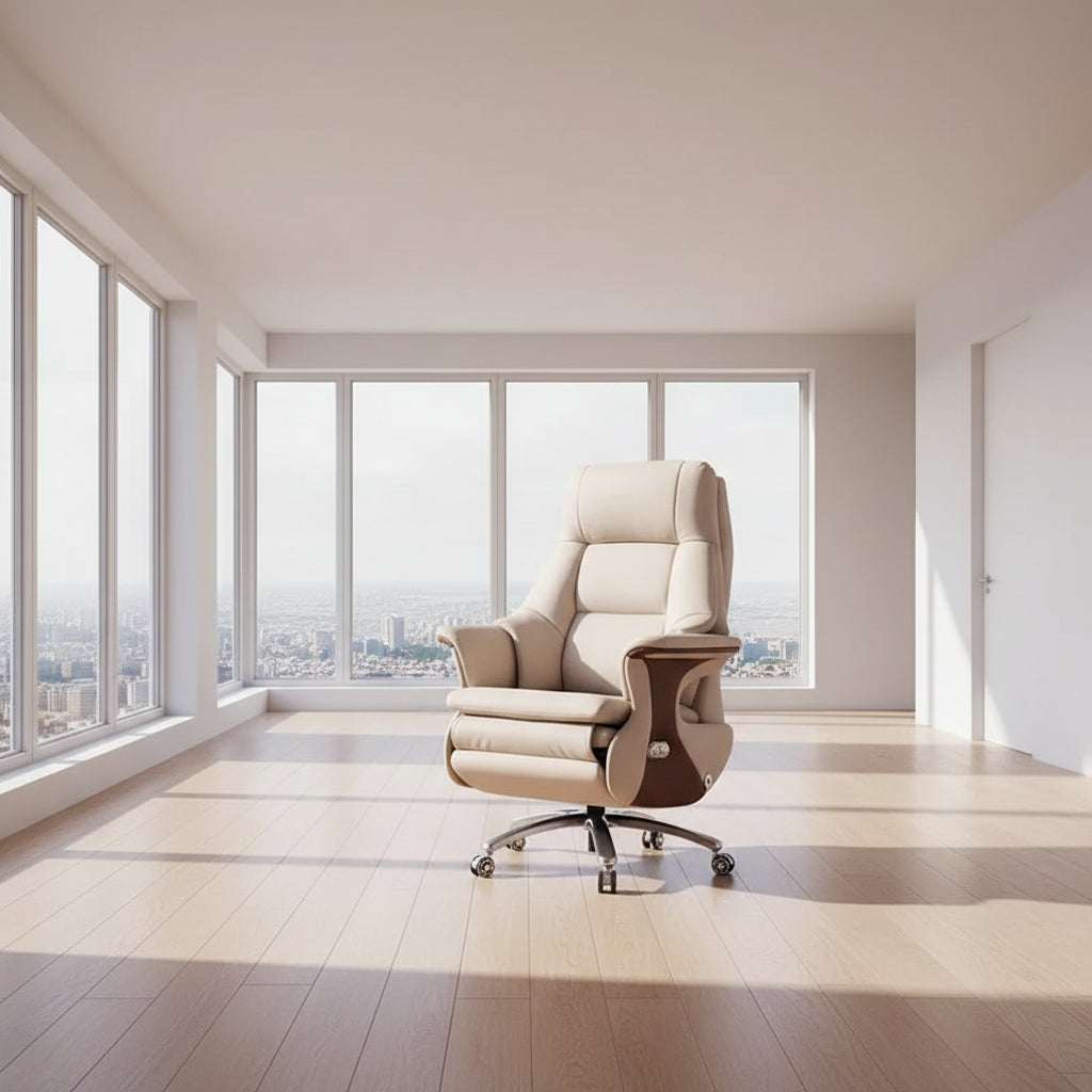 Leather Gaming Chair Reclining Ergonomic — Cognac Brown | KIMLUD