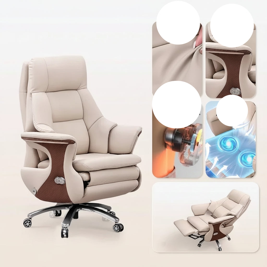 Leather Ergonomic Reclining Gaming Chair — Camel | KIMLUD