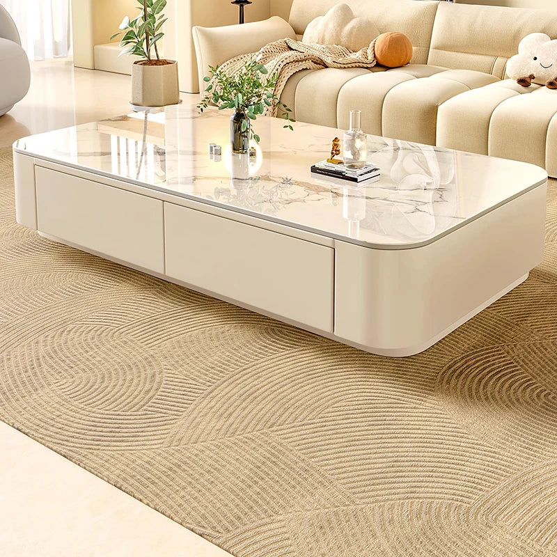 Rock-Slab Coffee Table With Wooden Frame — White | KIMLUD