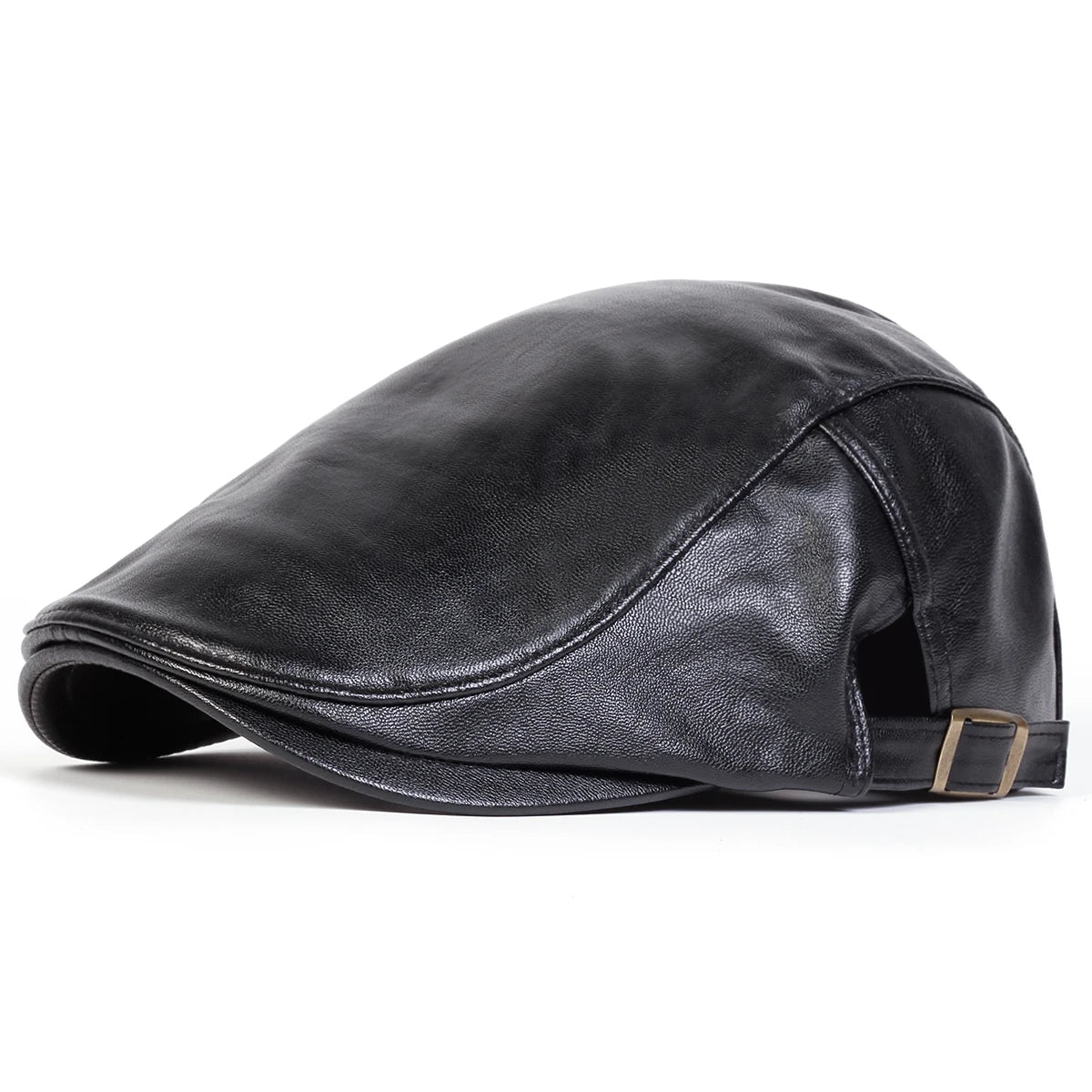 PU Leather Newsboy Cap Retro British Painter Hat — Black | KIMLUD
