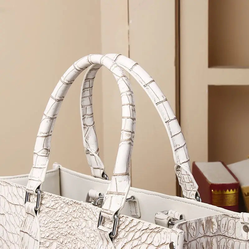 Genuine Leather Structured Tote Bag — Bone White | KIMLUD
