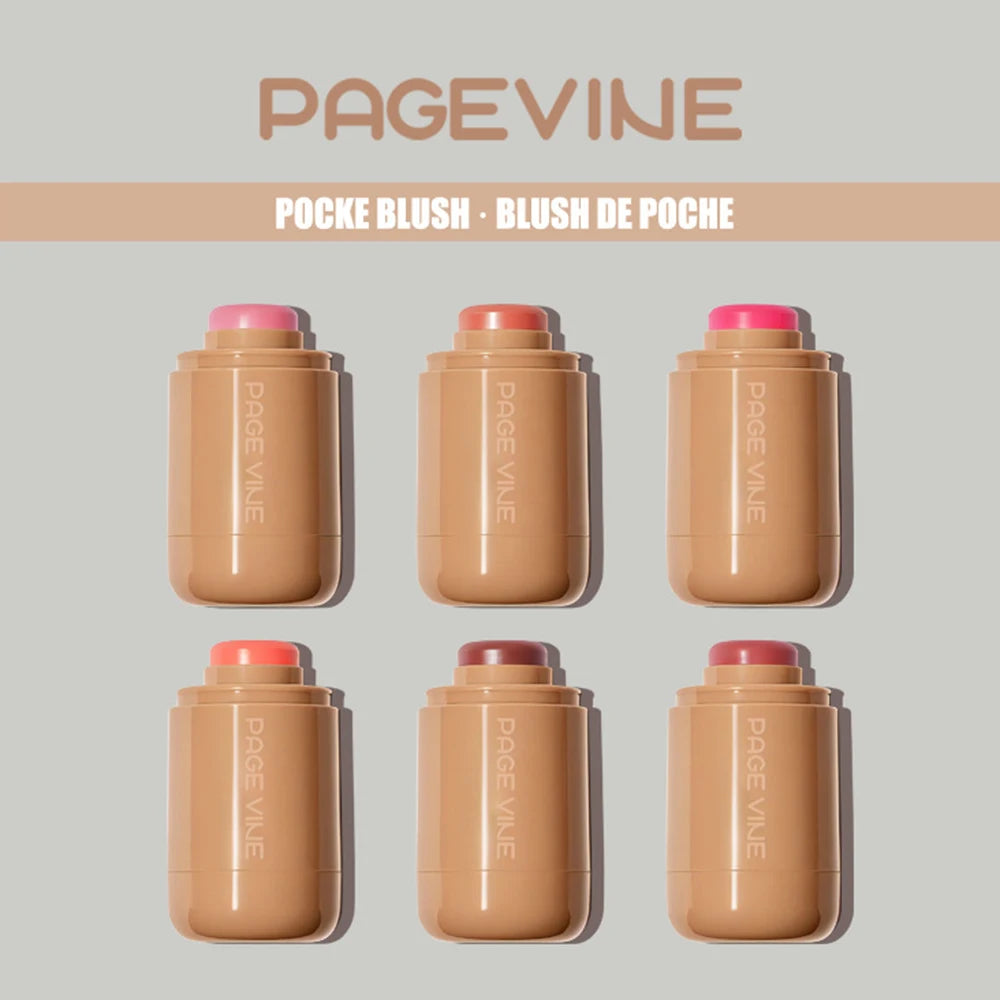 PAGE VINE Pocket Blush Stick Multi-Functional 6 Colors Lip & Cheek Highlighter Waterproof Natural Glow Balm