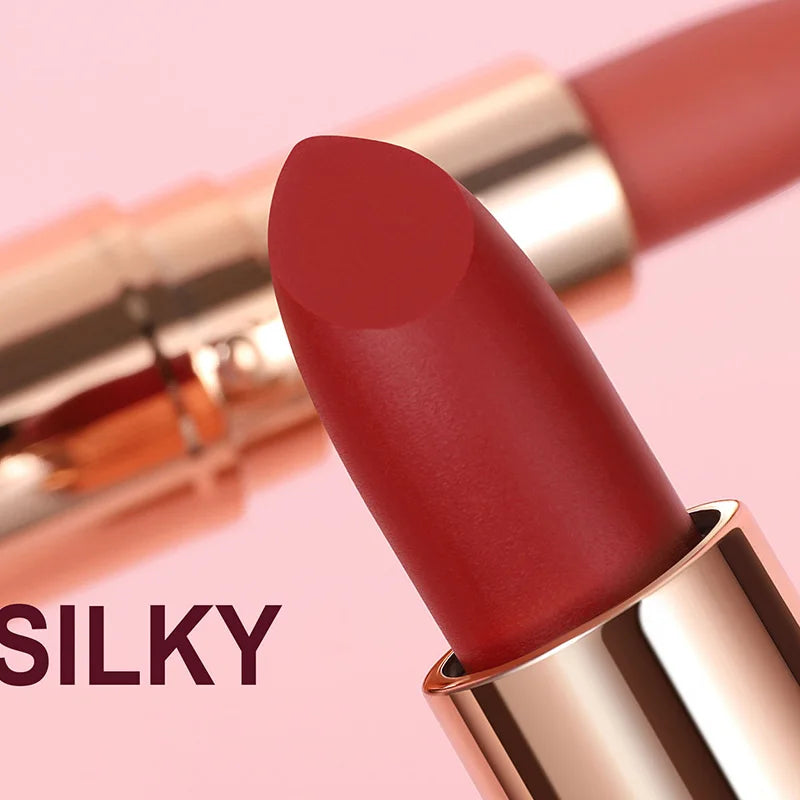 Matte Sexy Nude Red Silky Lipstick 8 Colors Waterproof Long Lasting and Nonstick Cup Moisturizing Lipstick Makeup Cosmetics 4g