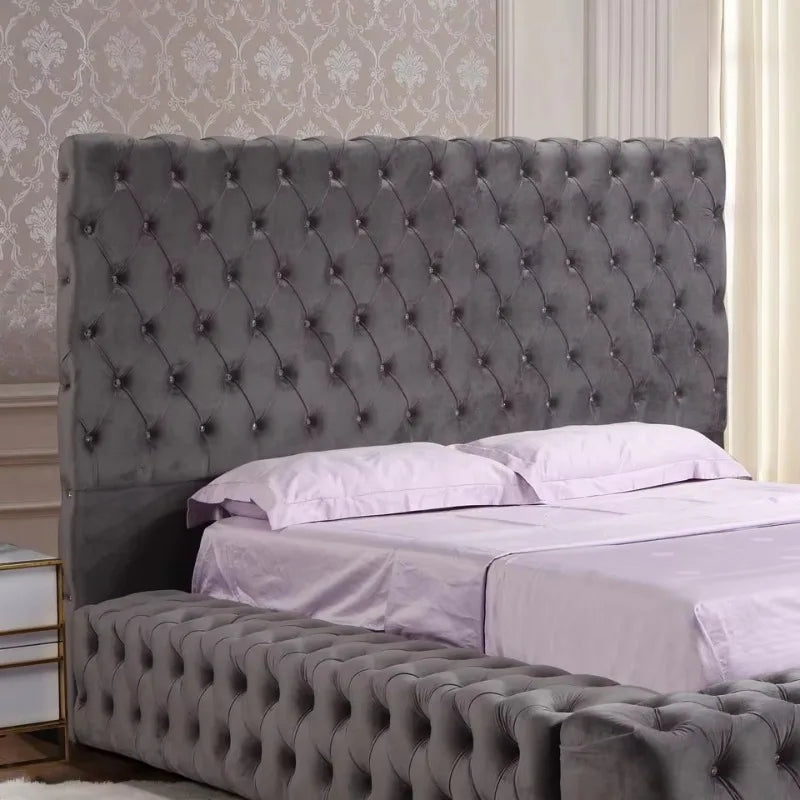 Diamond Tufted King Bed Deluxe Set — Champagne Taupe | KIMLUD