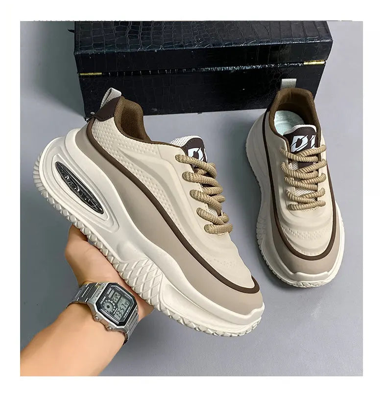Artificial Leather Skate Shoes Thick-Soled For All-Day Comfort And Outdoor Use — Black | KIMLUD