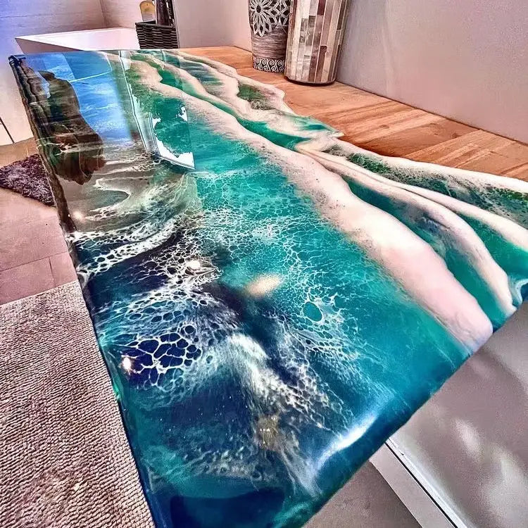 KIMLUD, Solid Walnut Wood Luxury Dining Restaurant Rectangular Ocean River Epoxy Resin Slab Kitchen Table, KIMLUD Womens Clothes