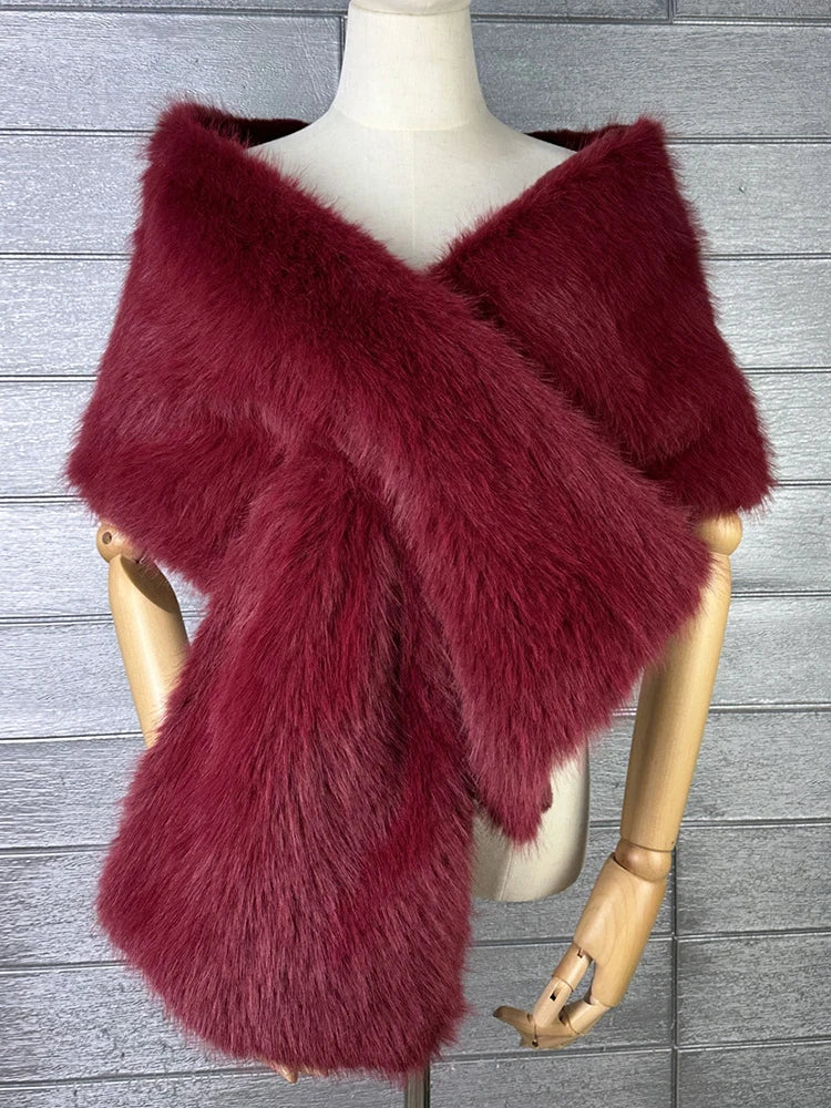 Faux Fur Scarf – Long Keep Warm – Black | KIMLUD