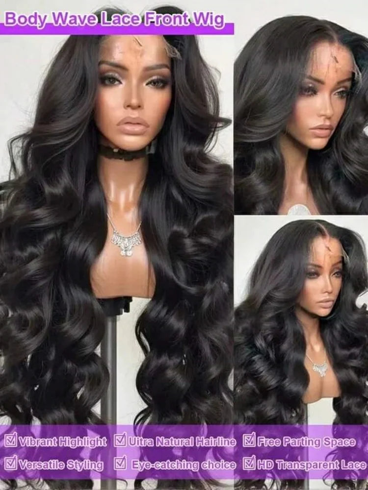 Lace Front Wig – Glueless HD Lace 40in – Body Wave – Natural Black | KIMLUD