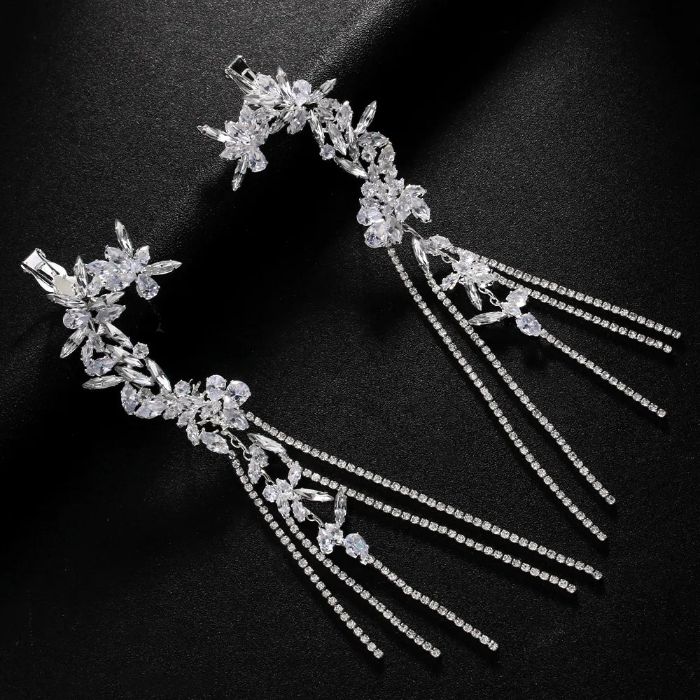 Tassel Geometric Ear Clips Without Piercing — Crystal | KIMLUD