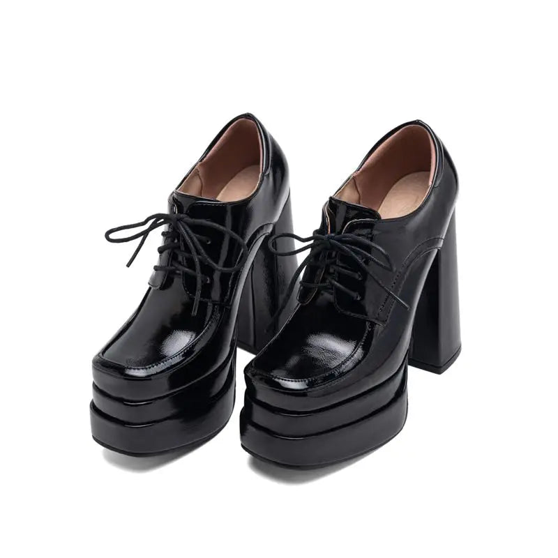 Pumps – Plus Size 43-45, 14cm Heel, Lace-Up – Square Heel | KIMLUD
