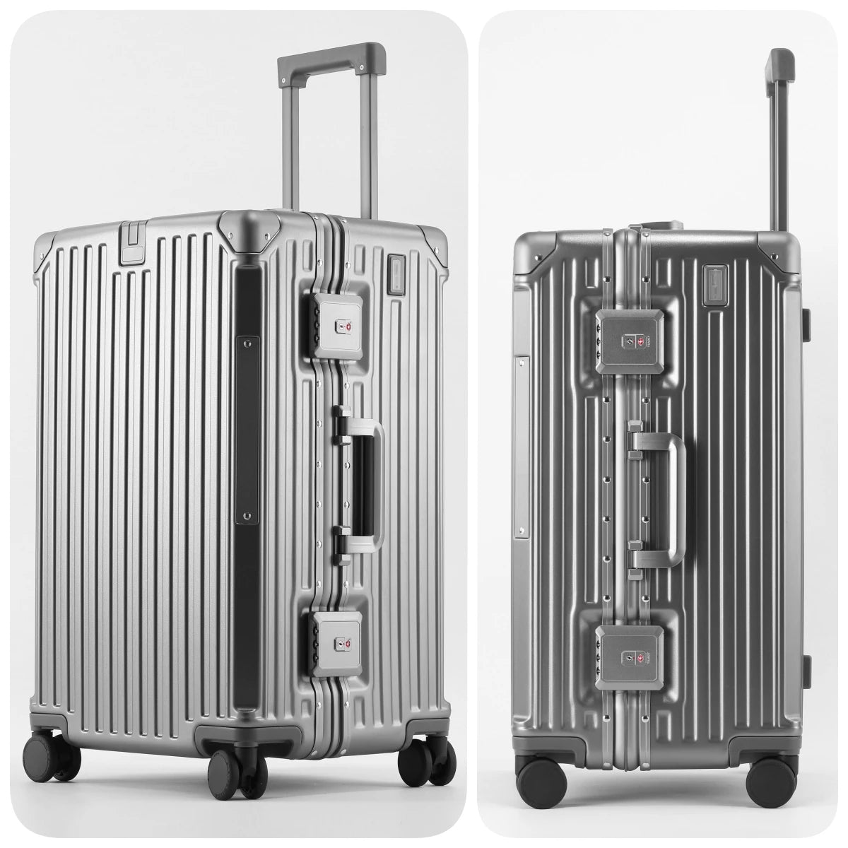 PC Material Rolling Luggage Aluminum Frame — Black | KIMLUD
