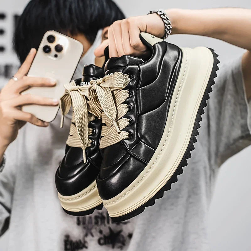 Chunky Sneaker – Height Platform – Microfiber Leather – Lace-Up | KIMLUD