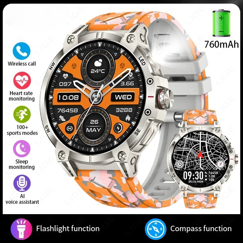 Xiaomi Military Smart Watch Men 760mAh Large Battery LED Flashlight Compass Smartwatch Heart Rate Waterproof Call Smartwatches