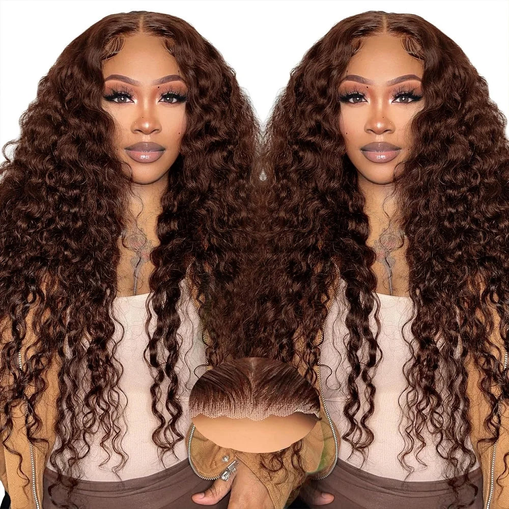 Lace Closure Wig – Glueless – Deep Wave – Chocolate Brown | KIMLUD